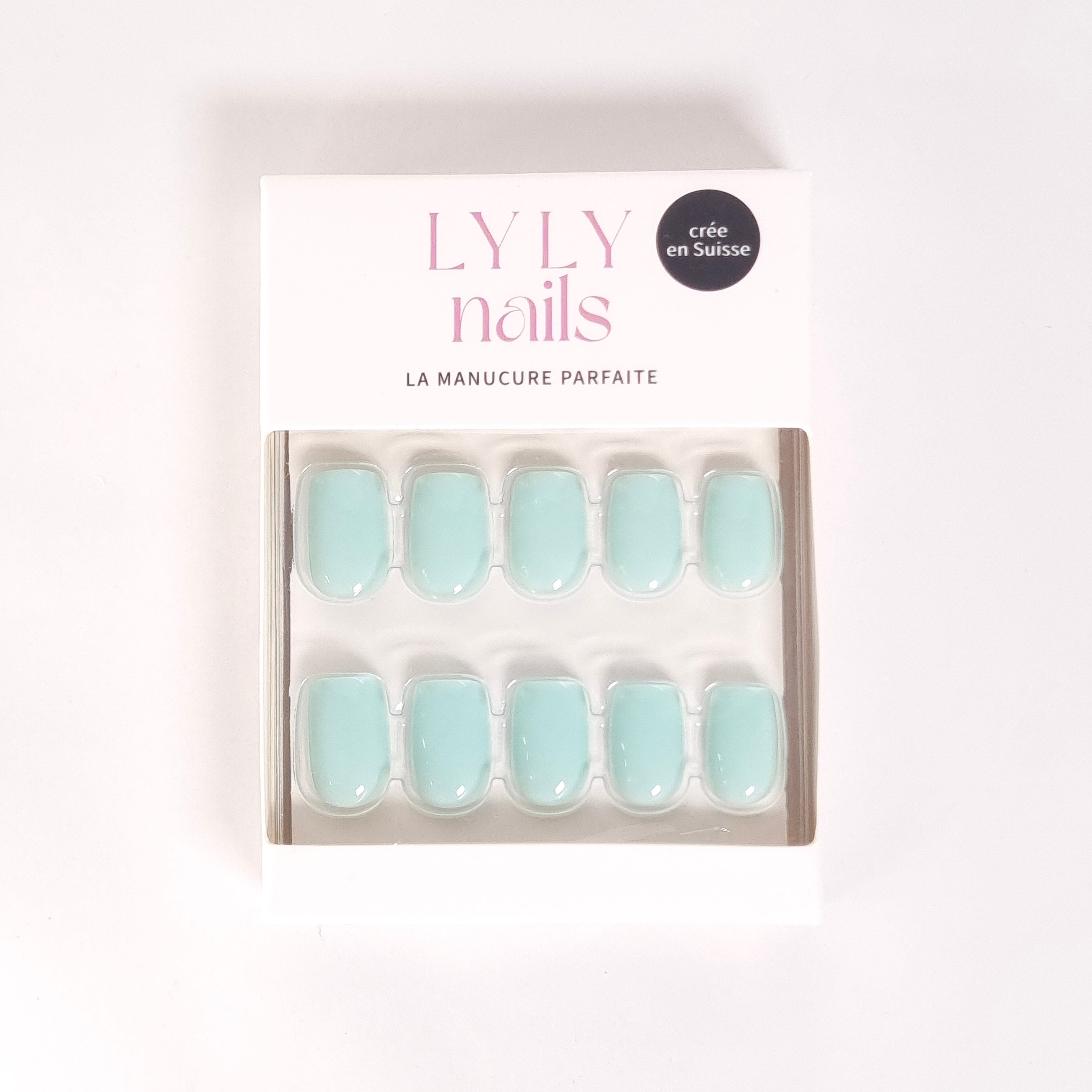 Kit Press-on Nails Vert Menthe carré court — packaging élégant LYLY Nails