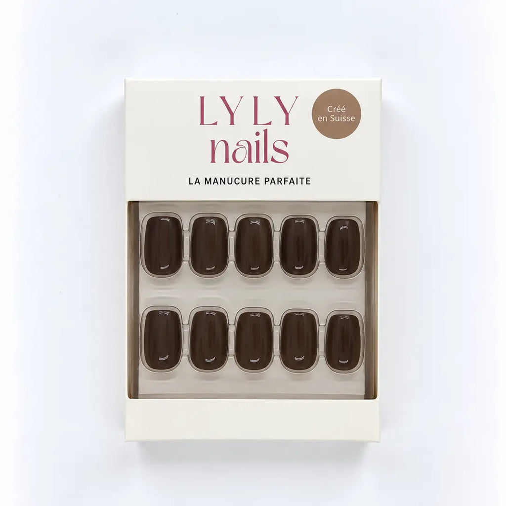 Conditionnement Press-on Nails Dark Mocha forme carrée courte, kit manucure LYLY Nails