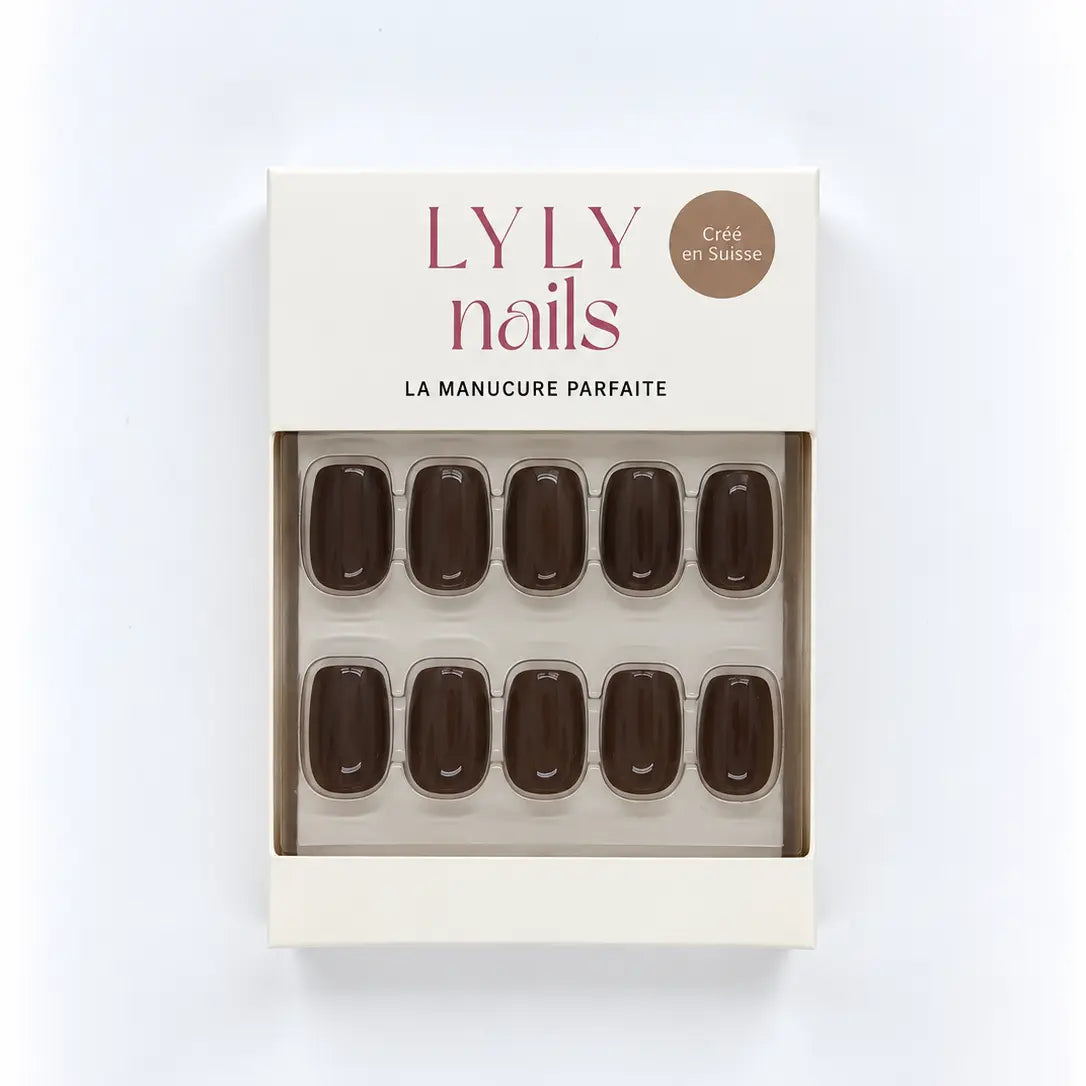 Conditionnement Press-on Nails Dark Mocha forme carrée courte, kit manucure LYLY Nails