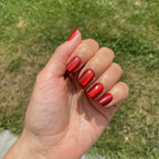Press-on Nails Rouge Brillant carrés courts effet Cat Eyes, manucure éclatante sous le soleil LYLY Nails