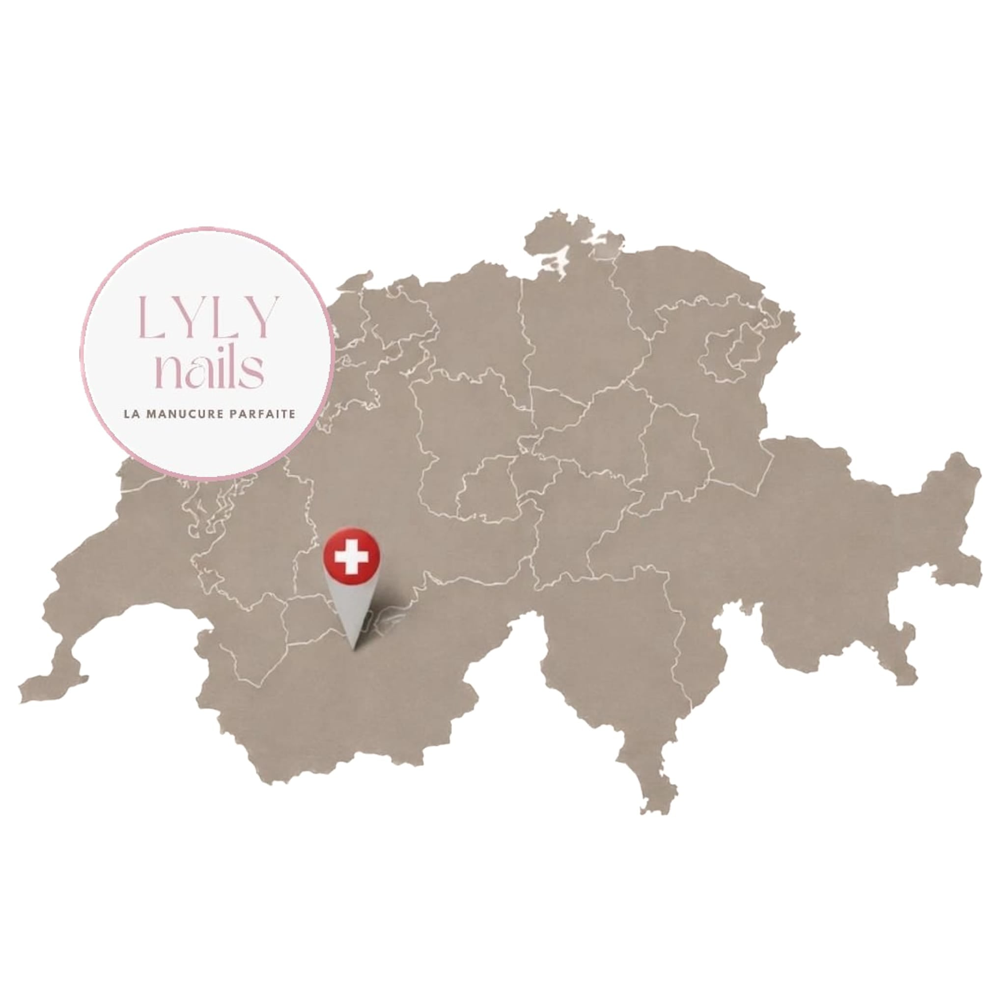 Karte der Schweiz mit dem Standort von LYLY Nails, Schweizer Marke für Press-on Nails