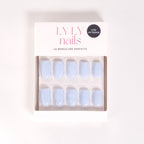 Kit Press-on Nails Bleu Perle forme amande — packaging élégant LYLY Nails