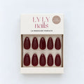 Ongles press-on Lyly Nails french bordeaux, forme amande, longueur courte