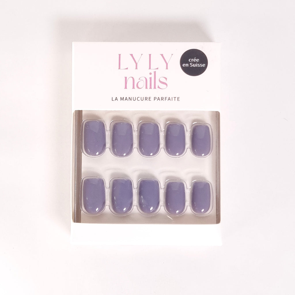 Kit Press-on Nails Lavande Nuit carré court — conditionnement élégant LYLY Nails