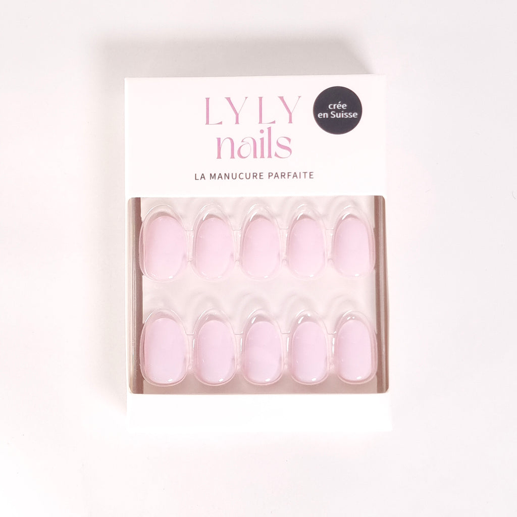 Conditionnement Press-on Nails Rose Lait arrondi court — kit LYLY Nails