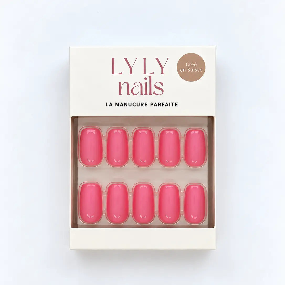Boîte faux ongles Press-on Nails Rose Magnétique forme carrée courte, kit manucure LYLY Nails
