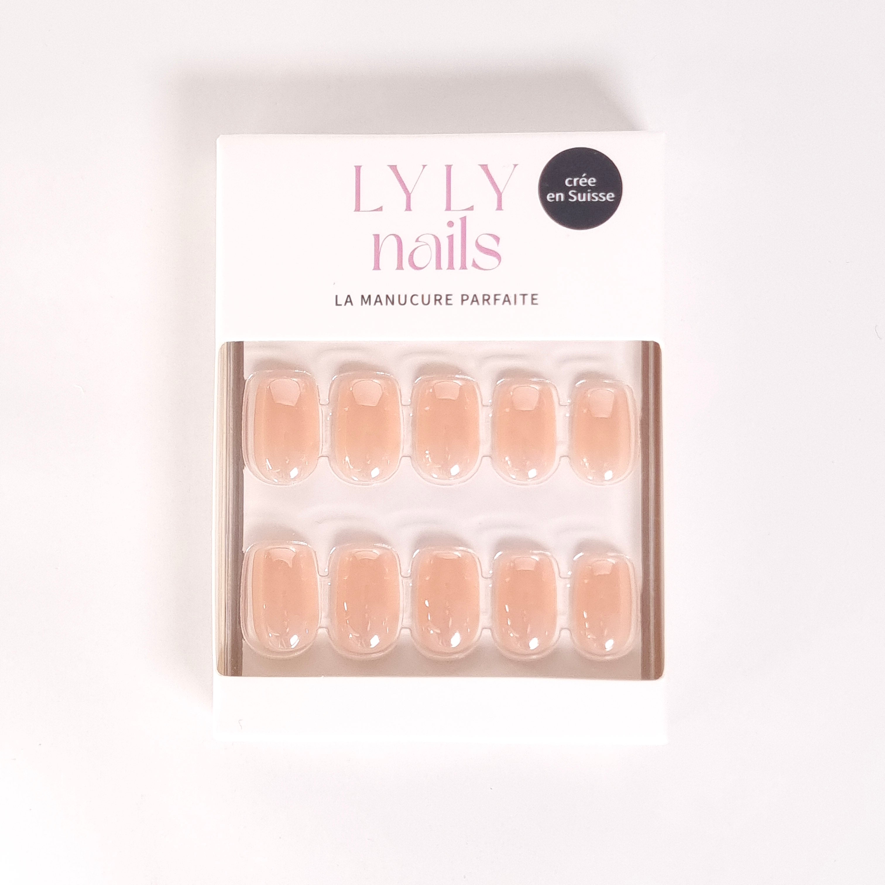 Conditionnement Press-on Nails Rose Nude Brillant — kit carré court LYLY Nails