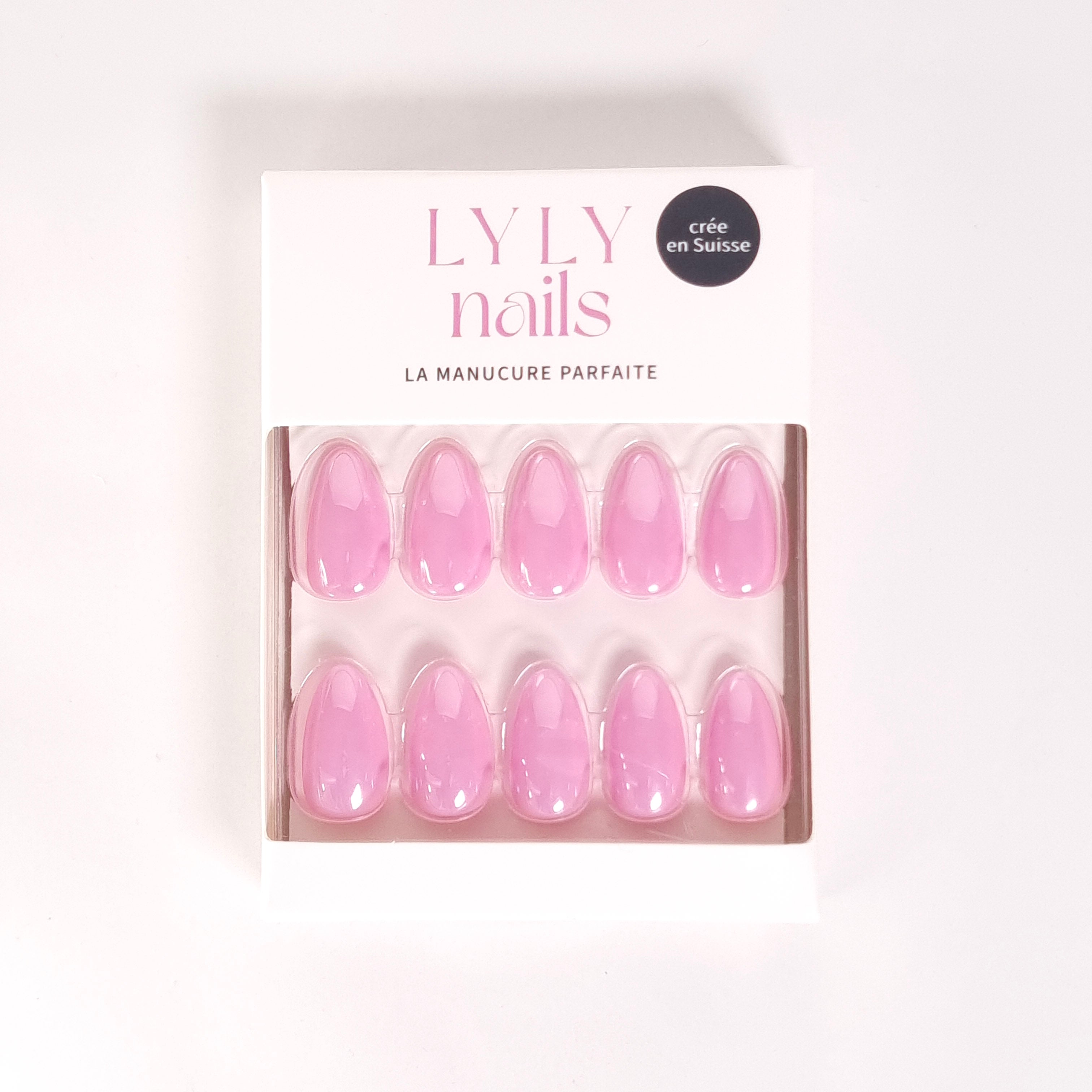 Kit Press-on Nails Rose Orchidée amande court — conditionnement LYLY Nails