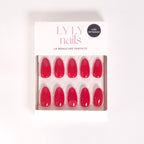 Kit Press-on Nails Rouge Coquelicot forme amande courte — packaging marque suisse LYLY Nails